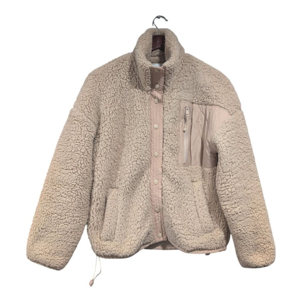 Abercrombie & Fitch Tan Teddy Jacket Womens Size XS Pocket Snap Up Coat Sherpa